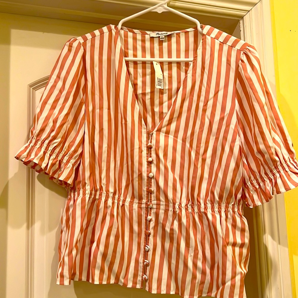 Madewell Red and White Striped Blouse